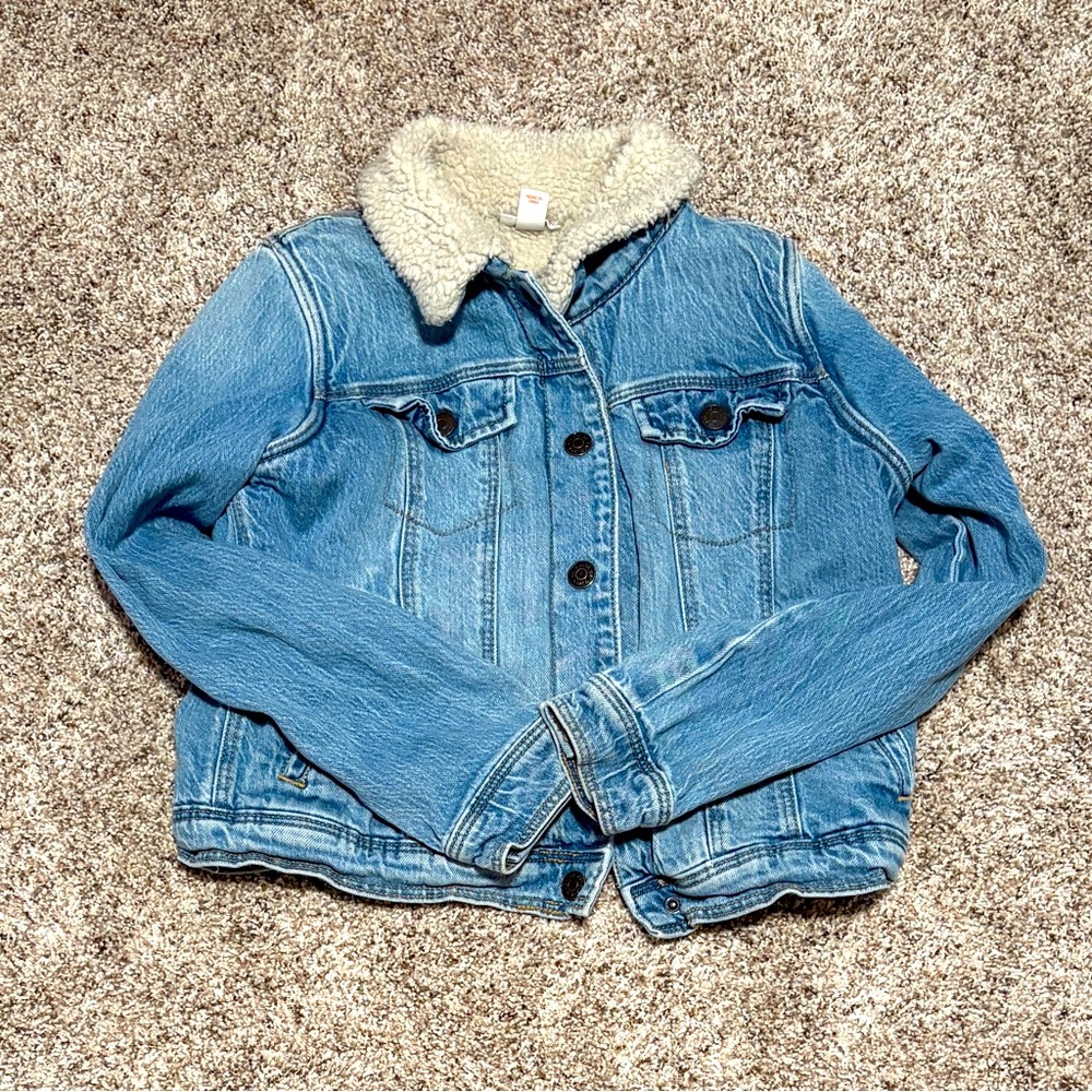 EUC Girl's Cat & Jack Denim Sherpa Lined Jacket